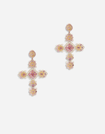DOLCE & GABBANA PIZZO EARRINGS IN YELLOW 18KT GOLD WITH PINK TOURMALINES