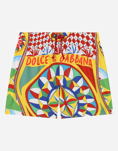 DOLCE & GABBANA NYLON SWIM TRUNKS WITH CARRETTO PRINT