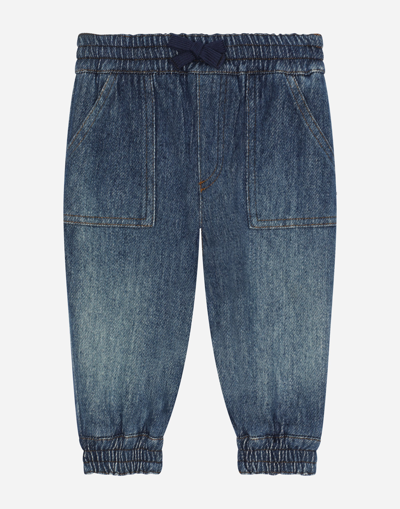 DOLCE & GABBANA JERSEY DENIM JOGGING PANTS WITH DG LOGO