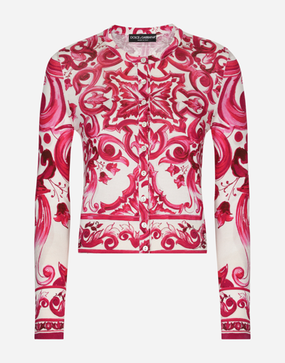 DOLCE & GABBANA CREW-NECK SILK SWEATER WITH MAJOLICA PRINT