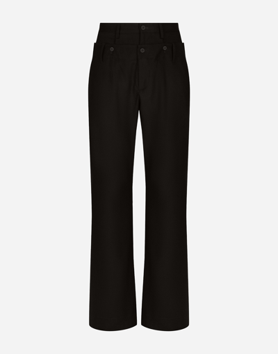 DOLCE & GABBANA STRETCH WOOL PANTS WITH DOUBLE BELT