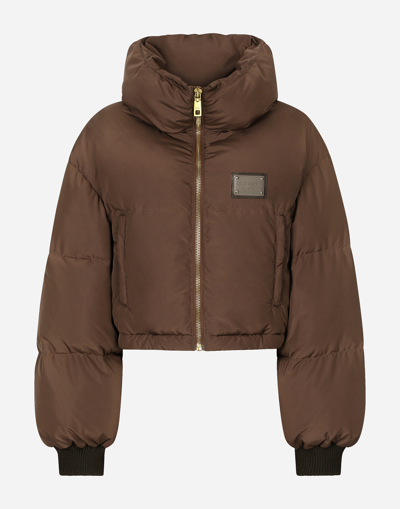 DOLCE & GABBANA SHORT PADDED NYLON JACKET WITH LOGO TAG