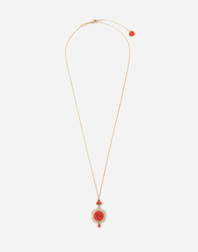 DOLCE & GABBANA CORAL PENDANT IN YELLOW 18KT GOLD AND CORAL ROSE