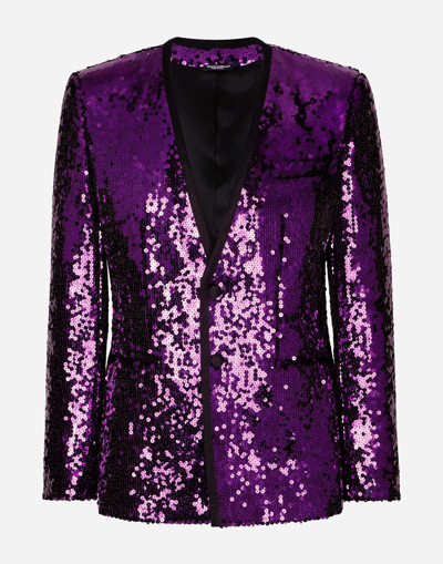 DOLCE & GABBANA SEQUINED SICILIA-FIT JACKET WITH SATIN PIPING