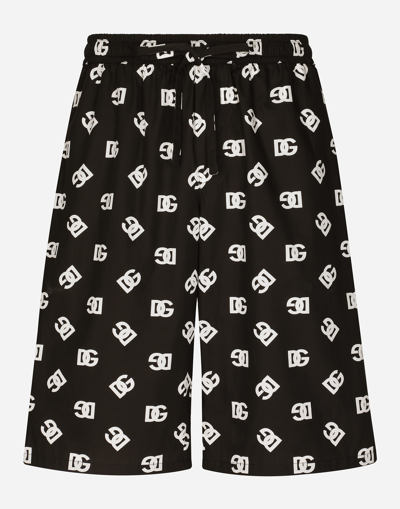 DOLCE & GABBANA COTTON JOGGING SHORTS WITH DG MONOGRAM PRINT
