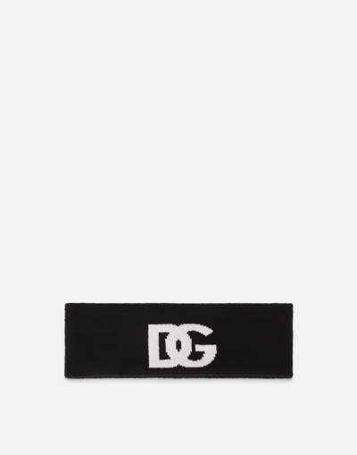 DOLCE & GABBANA CASHMERE JACQUARD HEADBAND WITH DG LOGO