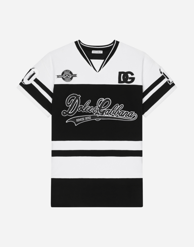 DOLCE & GABBANA SHORT INTERLOCK DRESS WITH LOGO PATCH