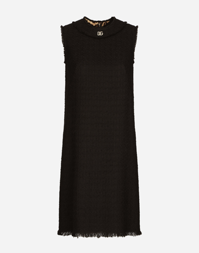 DOLCE & GABBANA RASCHEL TWEED CALF-LENGTH DRESS WITH DG LOGO