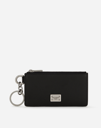 DOLCE & GABBANA CALFSKIN CARD HOLDER WITH RING AND LOGO TAG