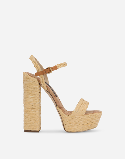 DOLCE & GABBANA WOVEN RAFFIA PLATFORM SANDALS