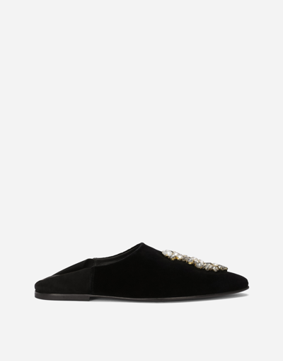 DOLCE & GABBANA VELVET SLIPPERS WITH BROOCH EMBELLISHMENT