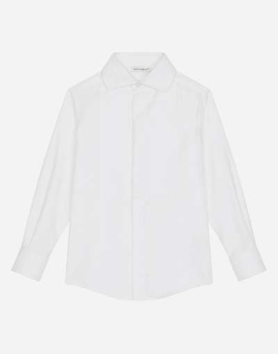 DOLCE & GABBANA POPLIN JACQUARD TUXEDO SHIRT WITH DG LOGO