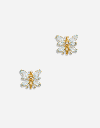 DOLCE & GABBANA SPRING EARRINGS IN YELLOW 18KT GOLD WITH AQUAMARINE BUTTERFLY