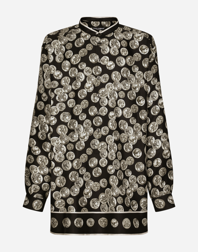 DOLCE & GABBANA COIN PRINT LONG SILK TWILL SHIRT