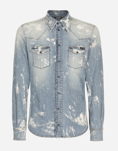 DOLCE & GABBANA BLEACH WASH STRETCH DENIM SHIRT