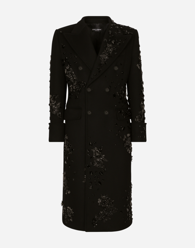 DOLCE & GABBANA DOUBLE-BREASTED COAT WITH EMBROIDERY AND STONES
