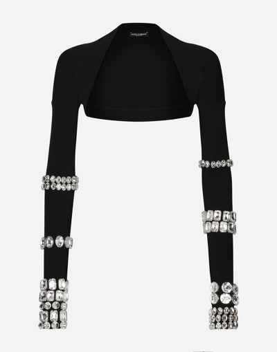 DOLCE & GABBANA KIM DOLCE&GABBANA JERSEY MILANO RIB SHRUG WITH RHINESTONE EMBELLISHMENT