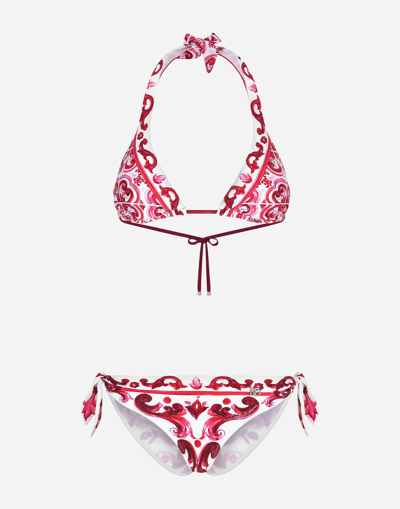 DOLCE & GABBANA MAJOLICA PRINT PADDED TRIANGLE BIKINI