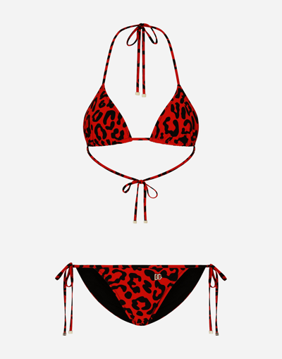 DOLCE & GABBANA LEOPARD-PRINT TRIANGLE BIKINI