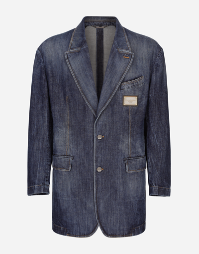 DOLCE & GABBANA DECONSTRUCTED DENIM JACKET WITH LOGO TAG