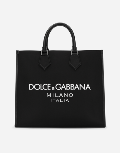 DOLCE & GABBANA LARGE NYLON SHOPPER WITH RUBBERIZED LOGO
