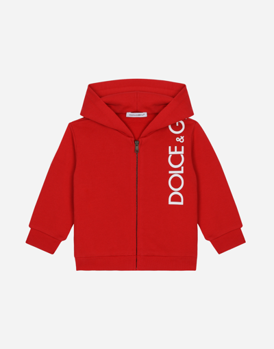 DOLCE & GABBANA ZIP-UP JERSEY HOODIE WITH LOGO PRINT