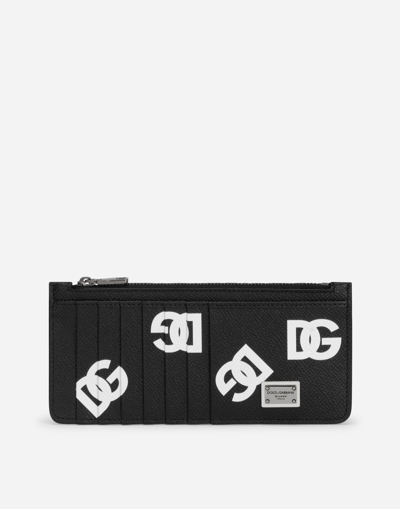 DOLCE & GABBANA VERTICAL CALFSKIN CARD HOLDER WITH ALL-OVER DG PRINT