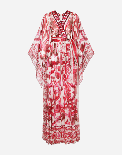 DOLCE & GABBANA LONG MAJOLICA-PRINT CHIFFON DRESS