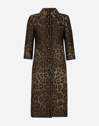 DOLCE & GABBANA SINGLE-BREASTED WOOL JACQUARD COAT WITH LEOPARD DESIGN