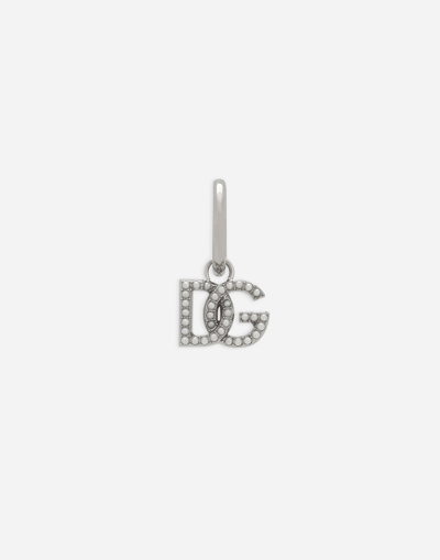 DOLCE & GABBANA SINGLE DG LOGO EARRING WITH PEARL ACCENTS