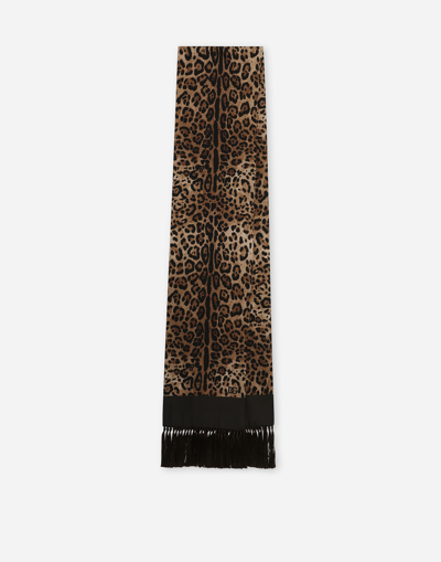 DOLCE & GABBANA LEOPARD-PRINT SILK SCARF WITH FRINGING