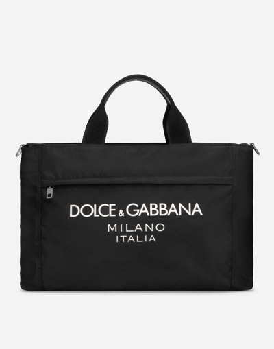 DOLCE & GABBANA NYLON HOLDALL WITH RUBBERIZED LOGO