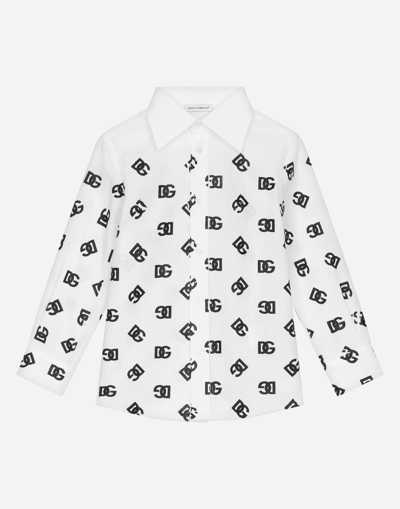 DOLCE & GABBANA POPLIN SHIRT WITH DG LOGO PRINT