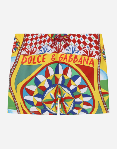 DOLCE & GABBANA NYLON SWIM TRUNKS WITH CARRETTO PRINT