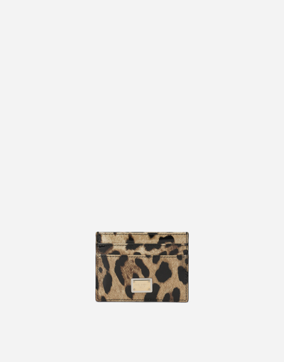 DOLCE & GABBANA POLISHED CALFSKIN CARD HOLDER WITH LEOPARD PRINT