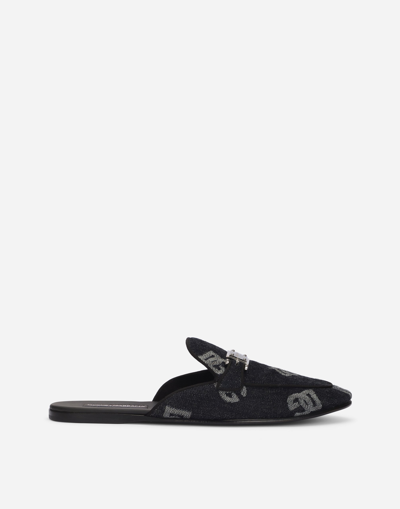 DOLCE & GABBANA DENIM SLIPPERS WITH LOGO