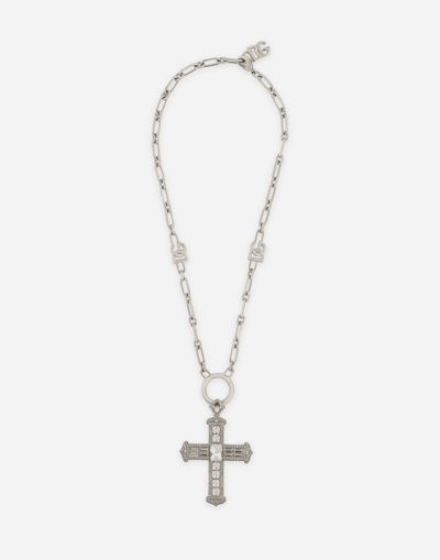 DOLCE & GABBANA CHAIN NECKLACE WITH CROSS AND CRYSTALS