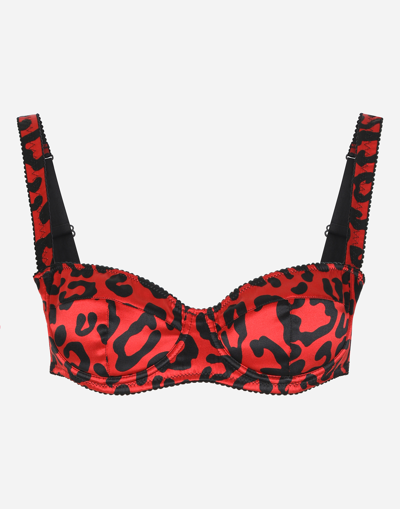 DOLCE & GABBANA LEOPARD-PRINT SATIN BALCONETTE BRA