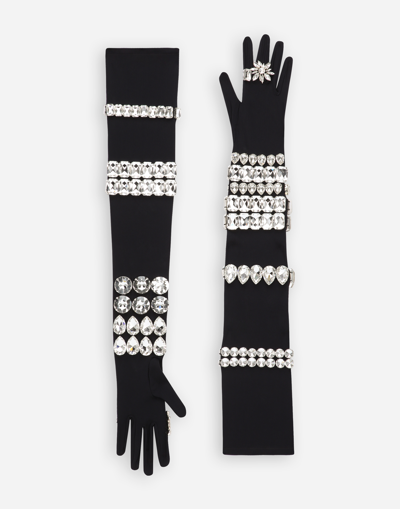 DOLCE & GABBANA LONG JERSEY GLOVES WITH RHINESTONE EMBELLISHMENT