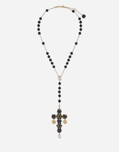 DOLCE & GABBANA TRADITION ROSARY IN YELLOW GOLD BLACK SAPPHIRES