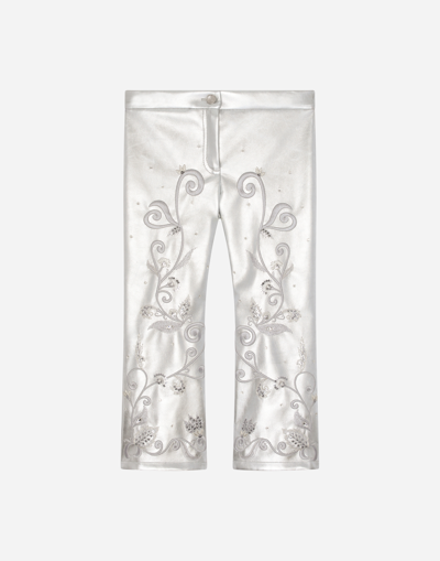 DOLCE & GABBANA FOILED FAUX LEATHER PANTS WITH EMBELLISHMENT