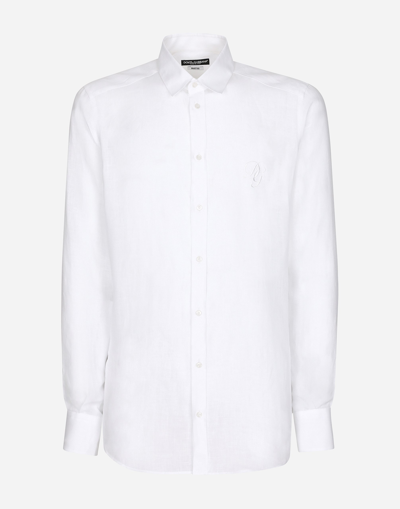 DOLCE & GABBANA LINEN MARTINI-FIT SHIRT WITH DG EMBROIDERY