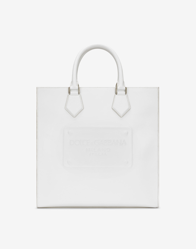 DOLCE & GABBANA CALFSKIN TOTE BAG WITH RAISED LOGO
