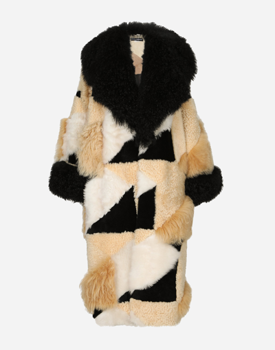DOLCE & GABBANA LONG PATCHWORK SHEEPSKIN COAT