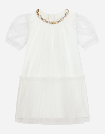 DOLCE & GABBANA TULLE MIDI DRESS WITH BEJEWELED DETAIL
