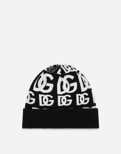 DOLCE & GABBANA CASHMERE HAT WITH ALL-OVER DG LOGO