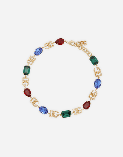 DOLCE & GABBANA NECKLACE WITH DG LOGO AND MULTI-COLORED CRYSTALS