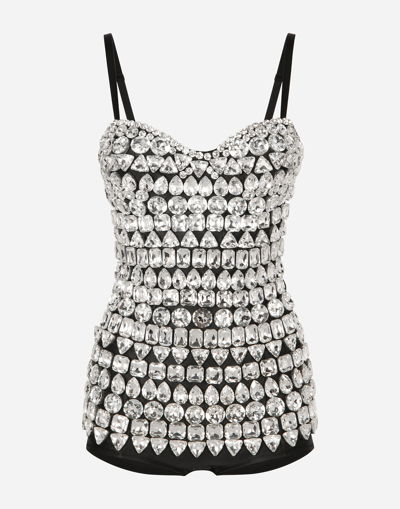 DOLCE & GABBANA MARQUISETTE BODYSUIT WITH RHINESTONE EMBELLISHMENT