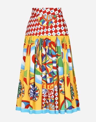 DOLCE & GABBANA POPLIN MIDI SKIRT WITH CARRETTO PRINT