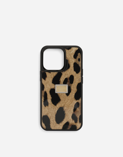 DOLCE & GABBANA LEOPARD-PRINT POLISHED CALFSKIN IPHONE 14 PRO COVER